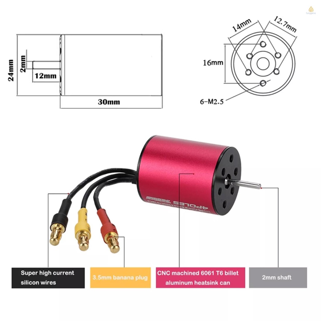 Động Cơ Không Chổi Than S2430 7200KV 25A ESC 2.2kg Cho Xe Điều Khiển Tỉ Lệ 1 / 14 1 / 16 1 / 18
