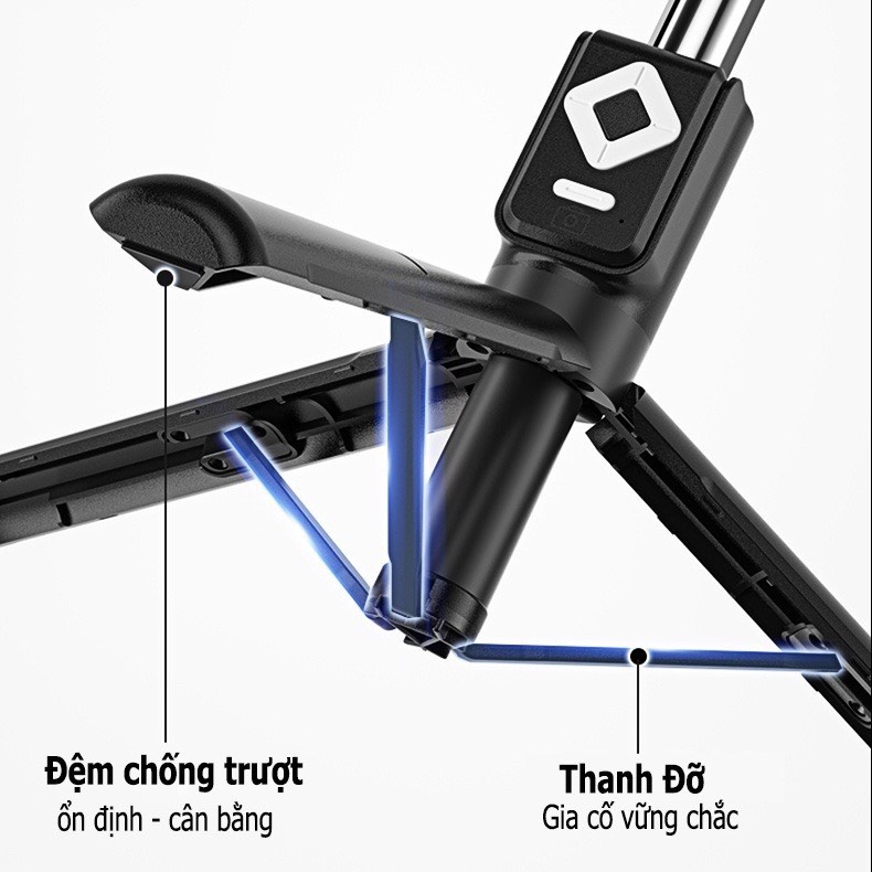 Gậy Ba Chân Gắn Đèn Và Điều Khiển Từ Xa 10m Kết Nối Bluetooth