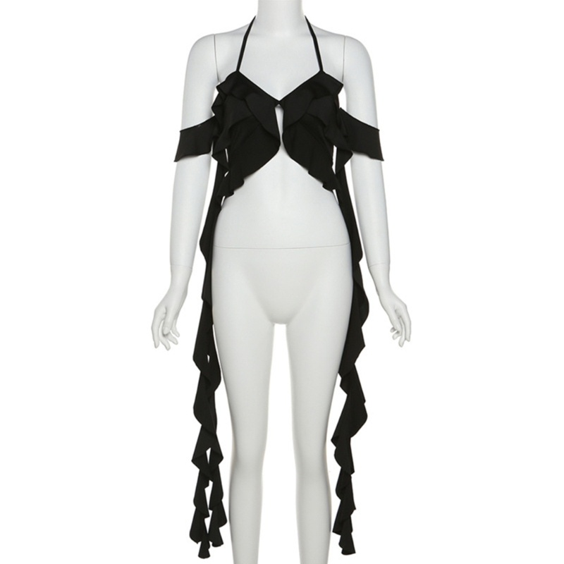 Xiangbao Áo Dây Sát Nách Cổ Chữ V Màu Trơn Dáng Dài Cho Nữ Y2k