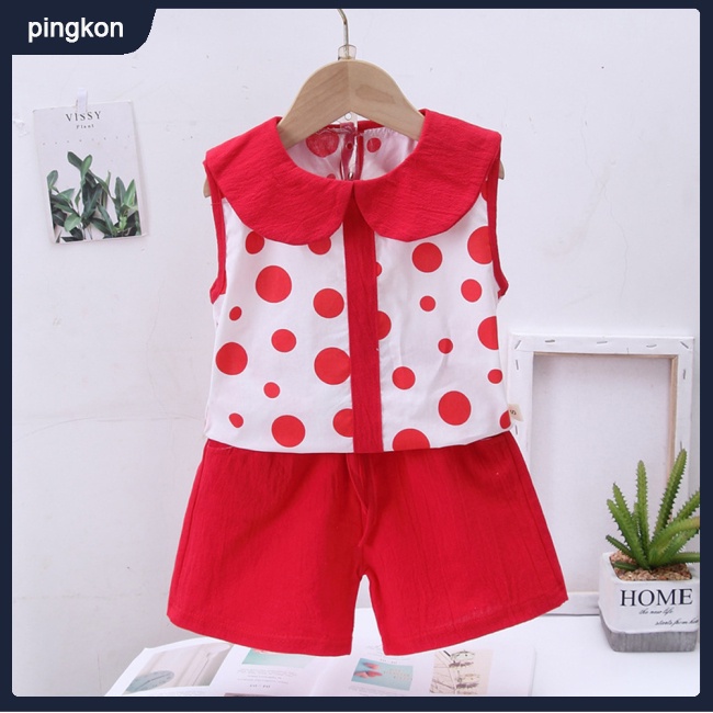 Set Đồ 2 Món Gồm Áo Cotton Sát Nách Chấm Bi + Quần Ngắn Cho Bé Gái 0-4 Tuổi
