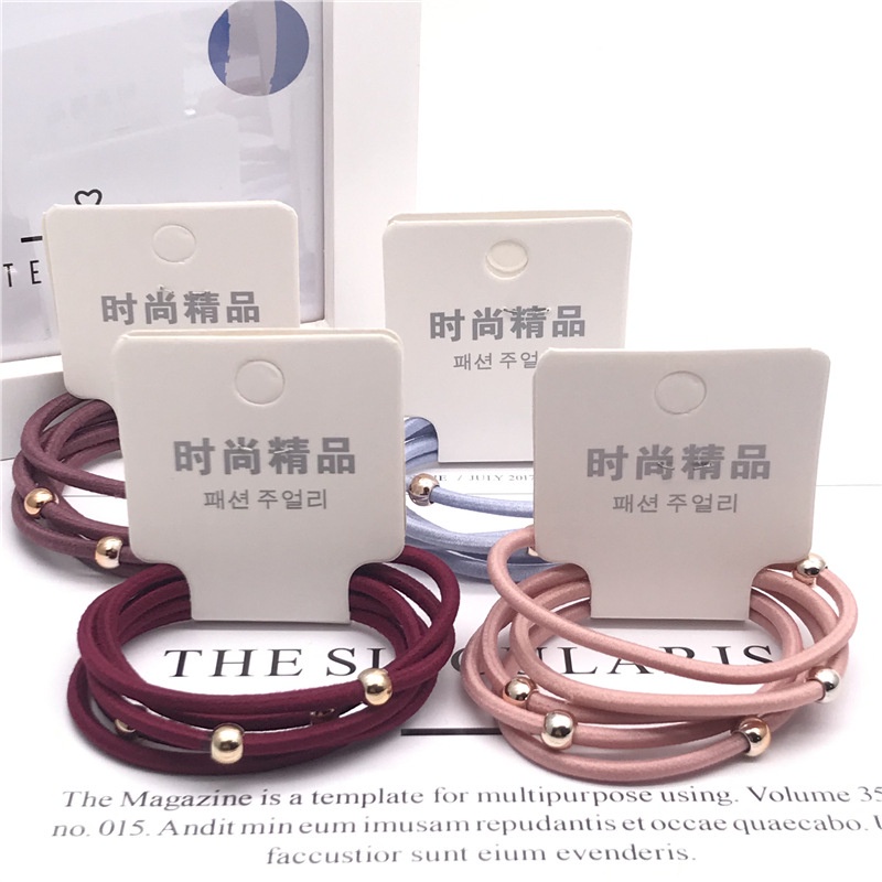 Set 4 Dây Cột Tóc Cao Su Co Giãn Đính Hạt Vàng Siêu Mịn Đơn Giản Phong Cách Hàn Quốc