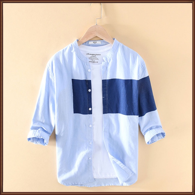 Áo Sơ Mi Cotton Lanh Tay Lửng Dáng Rộng Thời Trang Mùa Hè Cho Nam