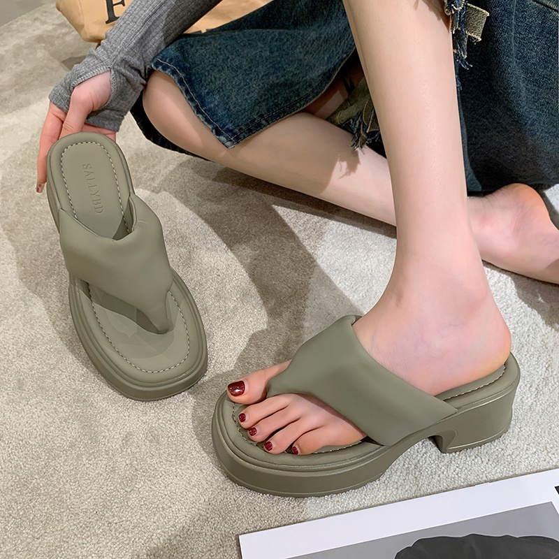 Kisstyle Dép Sandal Đế Dày Mũi Tròn Màu Trơn Mềm Mại Thoải Mái Thời Trang Đi Biển Cho Nữ