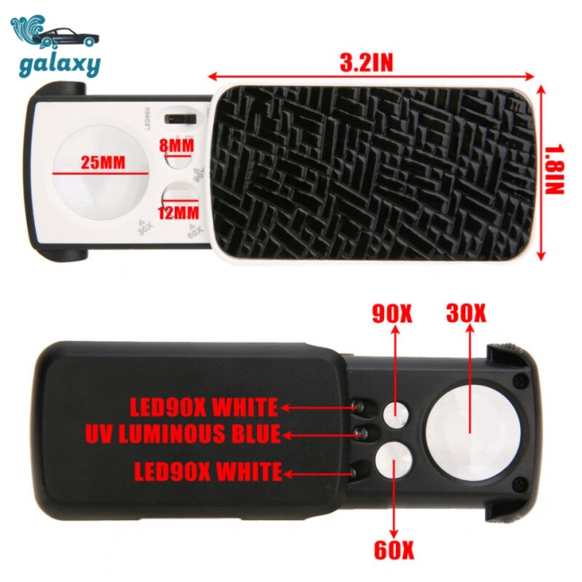 Kính Lúp Phóng Đại 30X 60X 90X Có Đèn LED 8.5 * 4.5 * 2CM