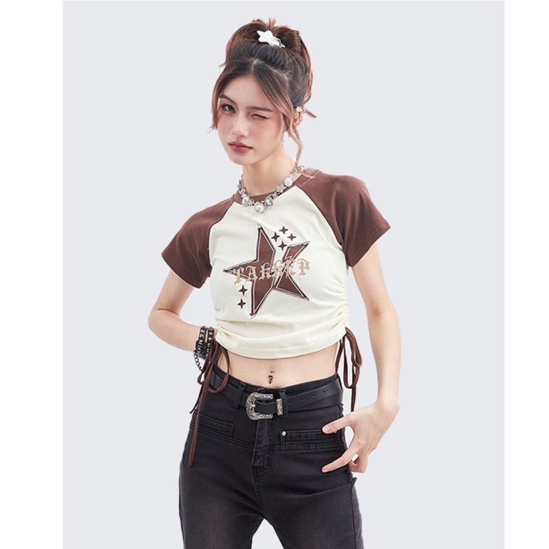 Áo Thun Tay Ngắn Màu Sắc Tương  RENJIANVSHENG Phản Phong Cách Hàn Quốc Cho Nữ