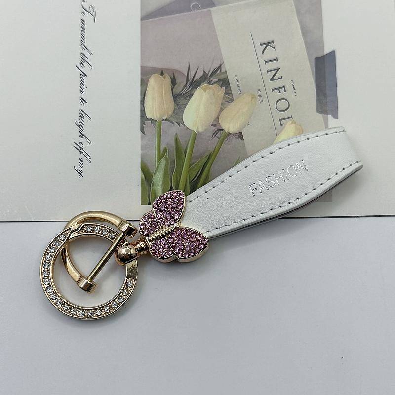 Internet Celebrity Car Key Ring Pendant Diamond Key Ring Circle Lanyard Exquisite Key Chain Women's Bag Hanging Ornament Ins Style J7GB