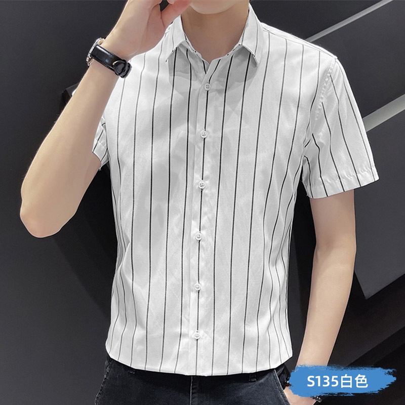 Áo Sơ Mi Lụa Tay Ngắn Họa Tiết Kẻ Sọc Thời Trang Mùa Hè Phong Cách Anh Quốc Mới Cho Nam