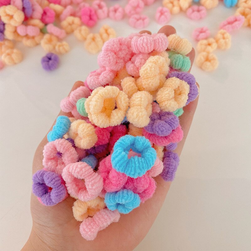 Hộp 100 Dây Buộc Tóc Co Giãn Nhiều Màu Sắc Dễ Thương Cho Bé Gái