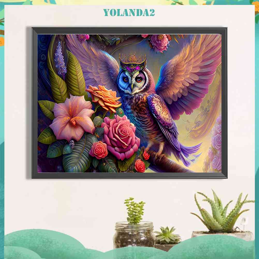 Tranh Đính Đá Kim Cương Toàn Bộ 5D DIY Hình Vẽ Hoa Chim Cú