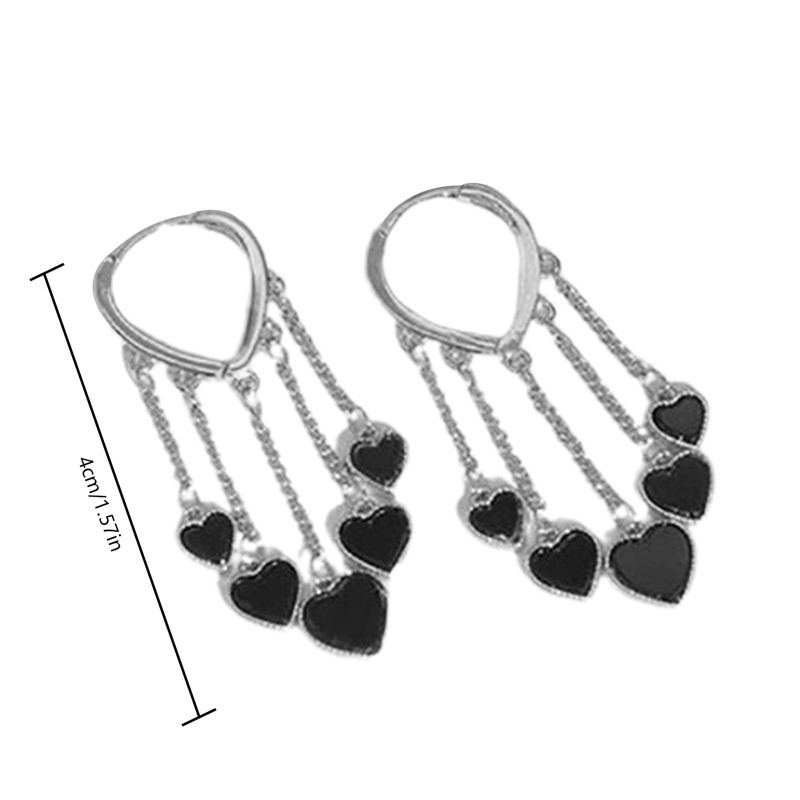 Hoa Tai Dáng Dài Hình Trái Tim Màu Đen Thời Trang Cho Nữ