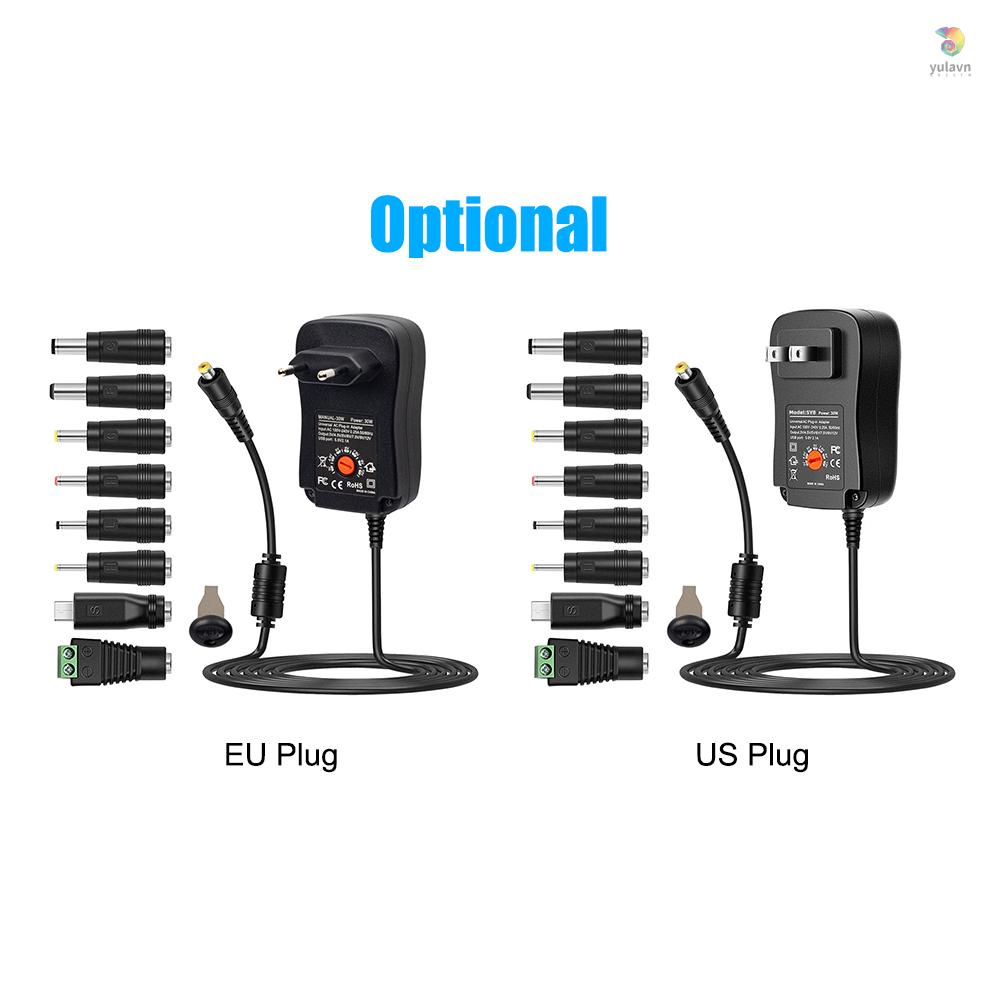 Bộ Chuyển Đổi Nguồn Điện AC Sang DC 30W Với Cổng USB 5V 2.1A 3V - 12V Với 8 Đầu Chuyển Đổi DC Dành Cho Gia Đình