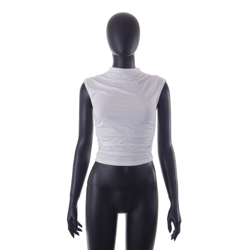 Áo Sát Nách Cổ Tròn Xếp Ly Màu Sắc Thời Trang Mùa Hè Xinh Xắn Cho Nữ