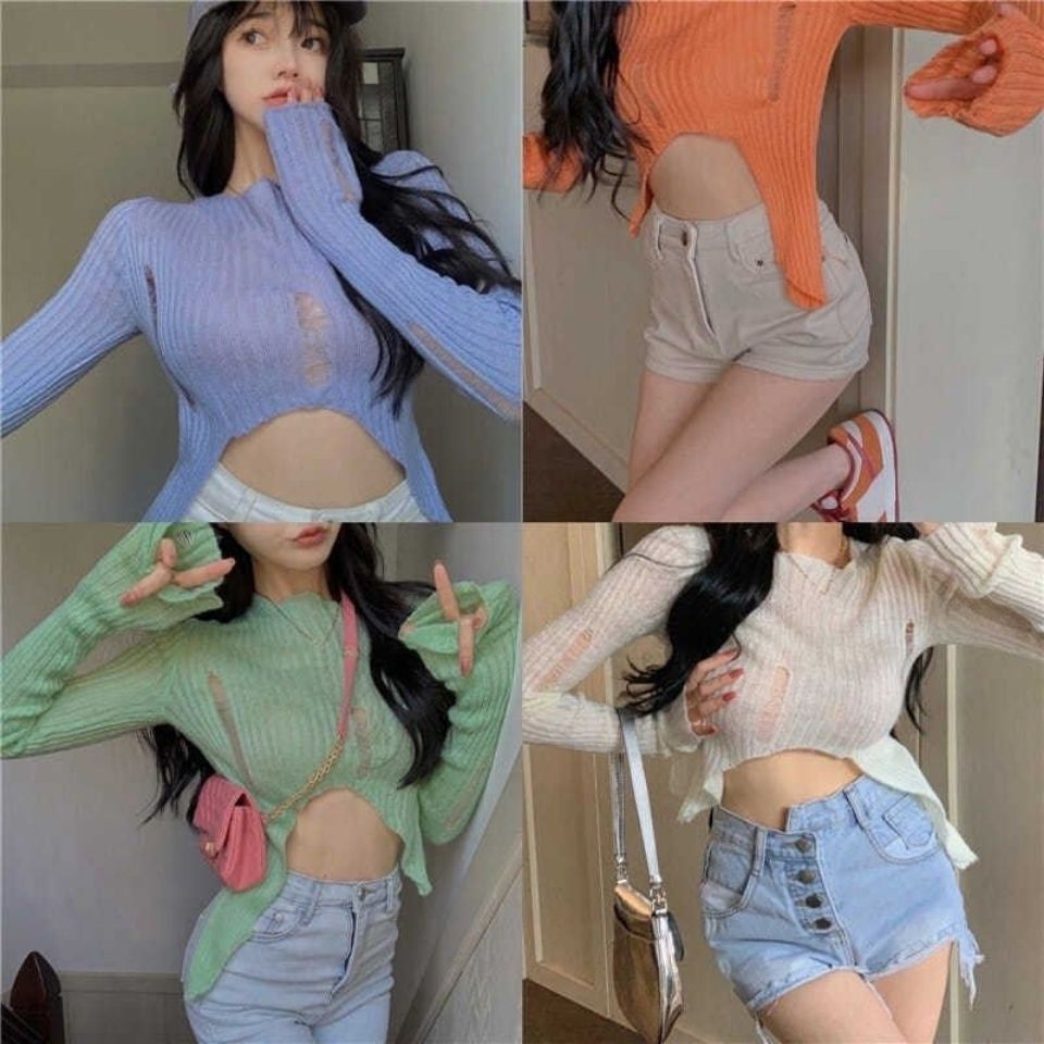 COZOK Áo Sweater Dệt Kim Tay Dài Phong Cách Hàn Quốc