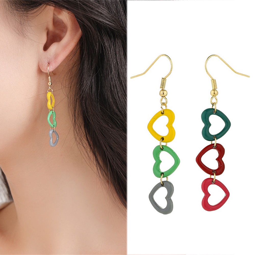 Khuyên Tai Dạng Móc Hình Trái Tim Màu Sắc Ngọt Ngào Thời Trang Cho Nữ