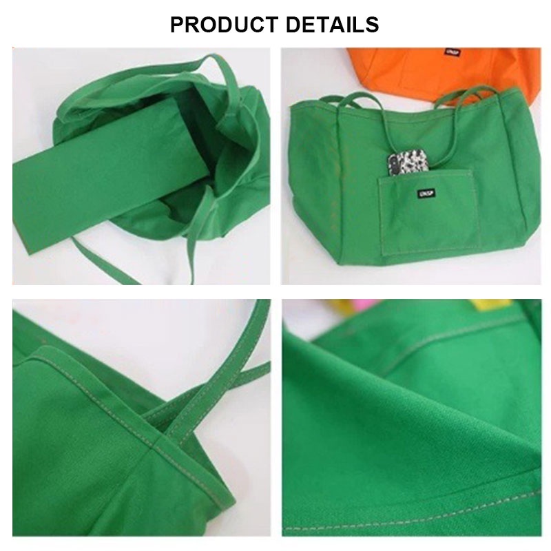 Túi xách QFDI vải canvas màu trơn sức chứa lớn phong cách Hàn Quốc đơn giản dành cho nữ