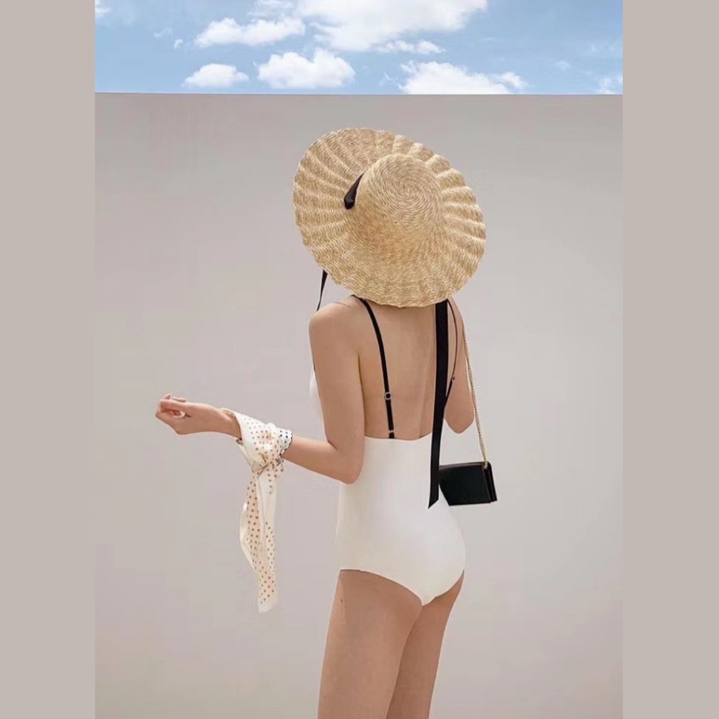 Bộ Đồ Bơi Một Mảnh Màu Trắng Đen Cổ Chữ V Khoét Sâu Phong Cách Retro Gợi Cảm Cho Nữ