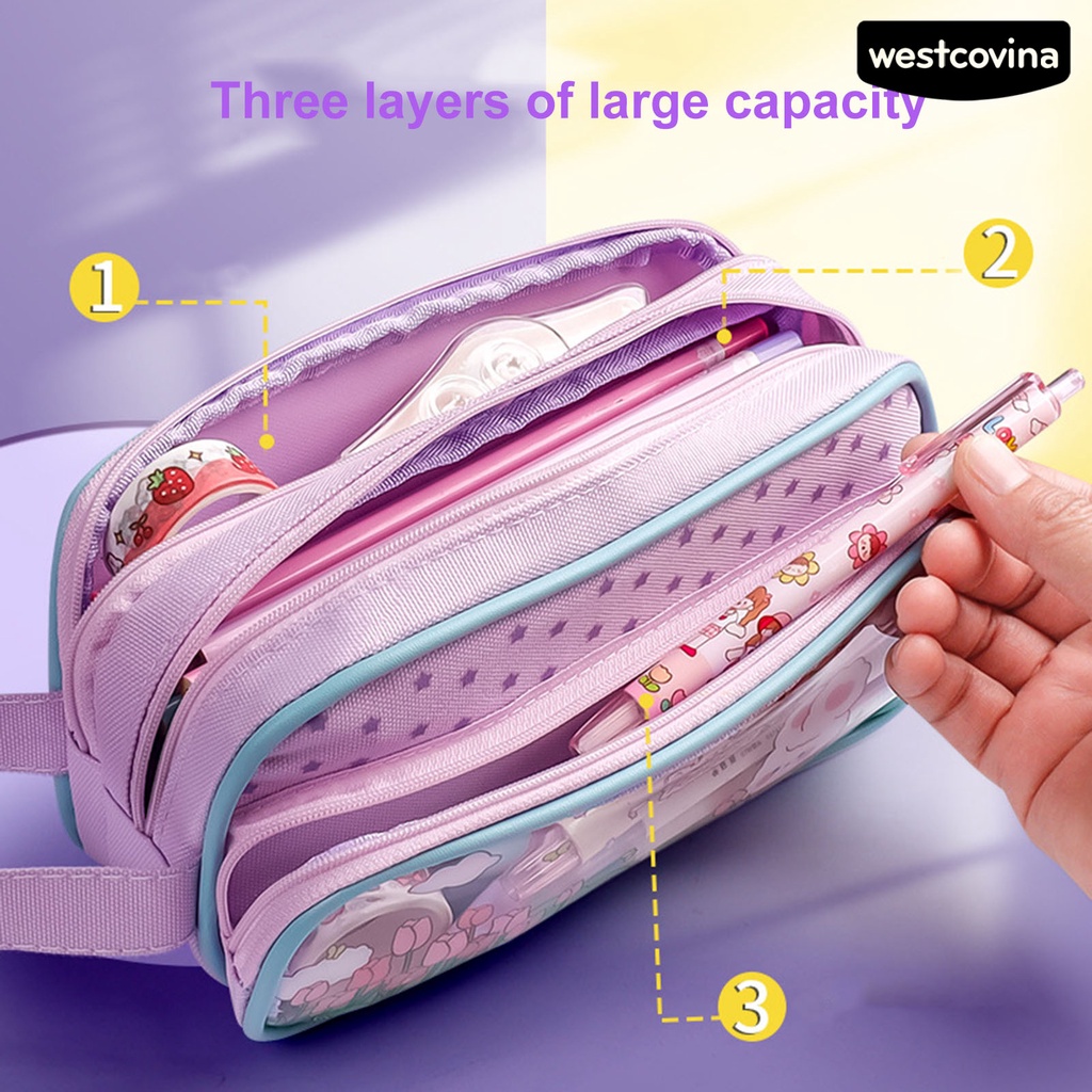 [COD]♪Túi Đựng Bút 3 Ngăn Bằng Vải Canvas Nhỏ Gọn Sức Chứa Lớn