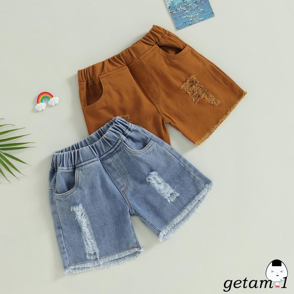 Quần Short Jean Rách Lưng Thun Thời Trang Mùa Hè Cho Bé Trai Và Gái