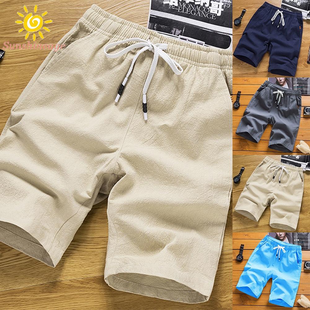 Quần Short Đi Biển Chất Liệu Cotton Lanh Mỏng Thoáng Khí Thời Trang Mùa Hè Cho Nam Giới