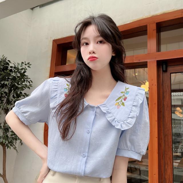 Áo Sơ Mi Ngắn Tay Cổ Chữ U Thêu Họa Tiết Thời Trang Mùa Hè Mới Cho Nữ