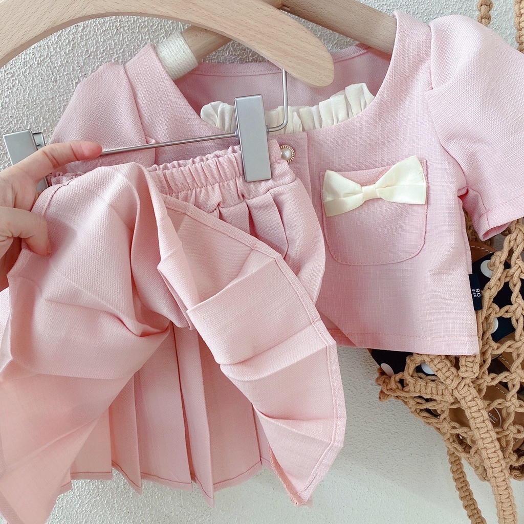 Set Áo Sơ Mi + Chân Váy Xếp Ly Thời Trang Mùa Hè Cho Bé Gái