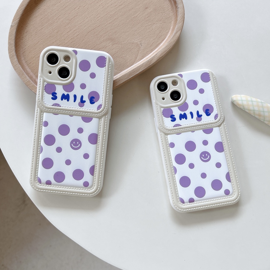 Ốp Điện Thoại TPU Dẻo Họa Tiết Chấm Bi Màu Tím Kèm Ngăn Đựng Thẻ Chống Rơi Cho iPhone11 12 13 14 Pro Max