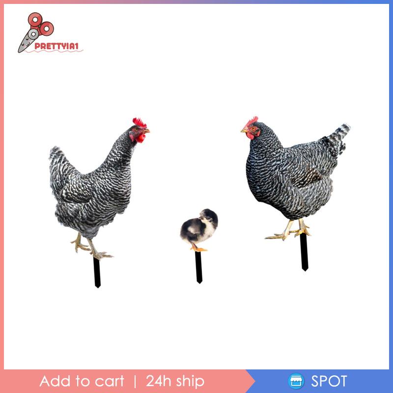 1 [Prettyia] 3 Bức Tượng Gà Con Trang Trí Lối Đi Sân Vườn