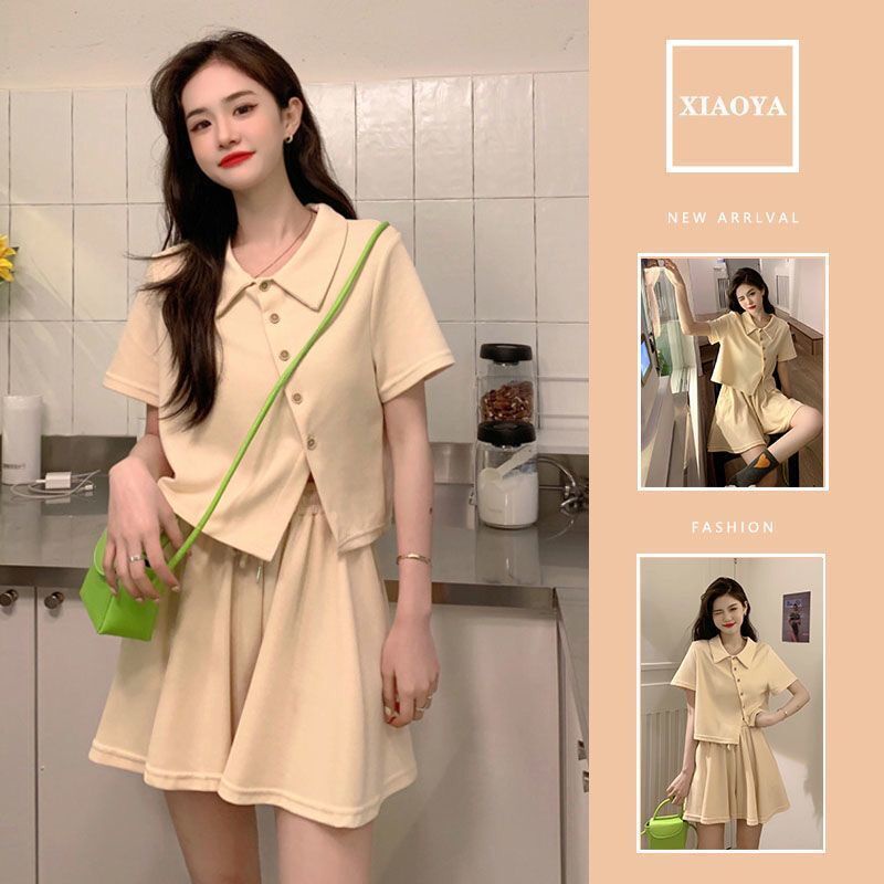 Set Áo Sơ Mi Polo Phối Quần Short Thời Trang Hè Cá Tính Cho Nữ
