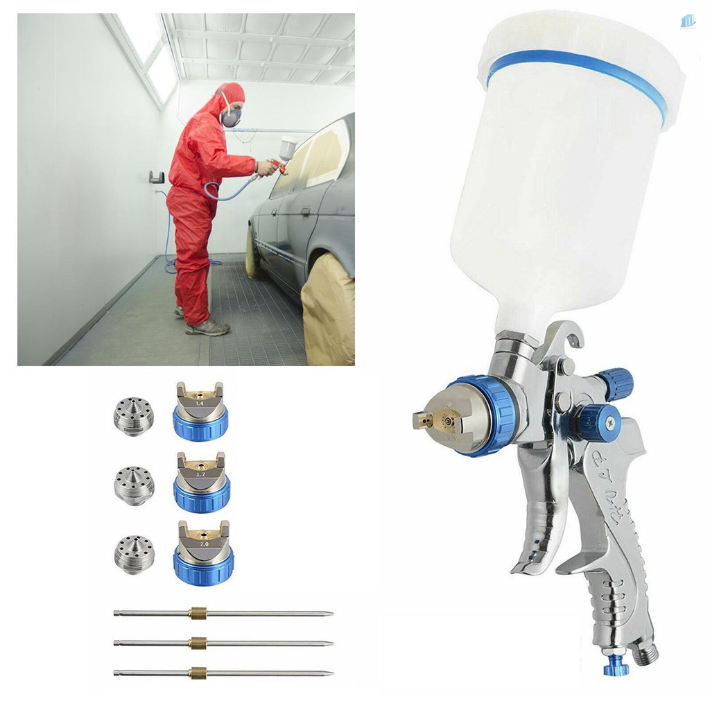 Bộ Dụng Cụ Phun Sơn Xe Hơi smartwatchinone 600CC HVLP Điều Chỉnh Trọng Lực Với 3 Vòi Phun