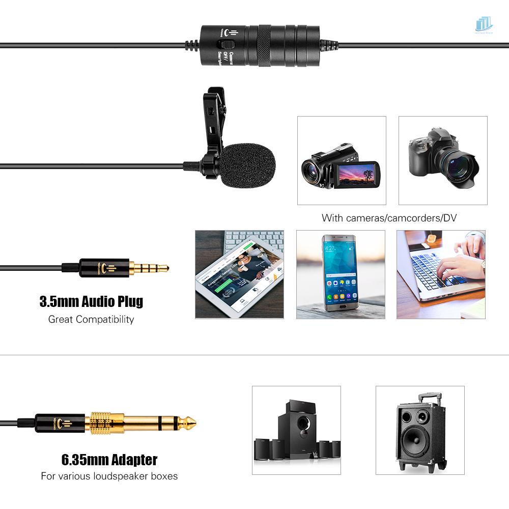 Micro Lavalierinone Chuyên Nghiệp Giắc Cắm 3.5mm 6M Với Kính Chắn Gió 6.35mm Cho iPhone 6 / 6P Samsung Huawei Laptop