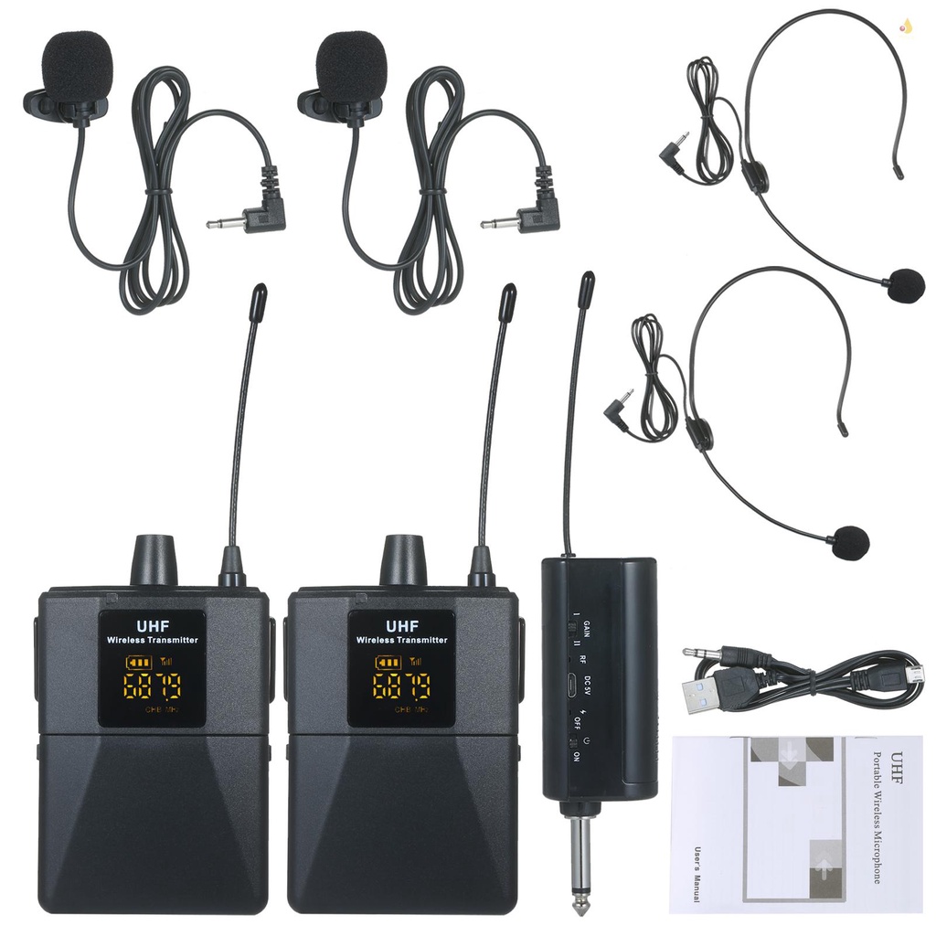 Bộ Micro UHF Di Động Với 1 Bộ Thu Phát 2 Mic 2 Tai Nghe Và Bộ Thu Tần Số Có Thể Sạc Lại Phù Hợp Cho Giải Trí Nhà Ở