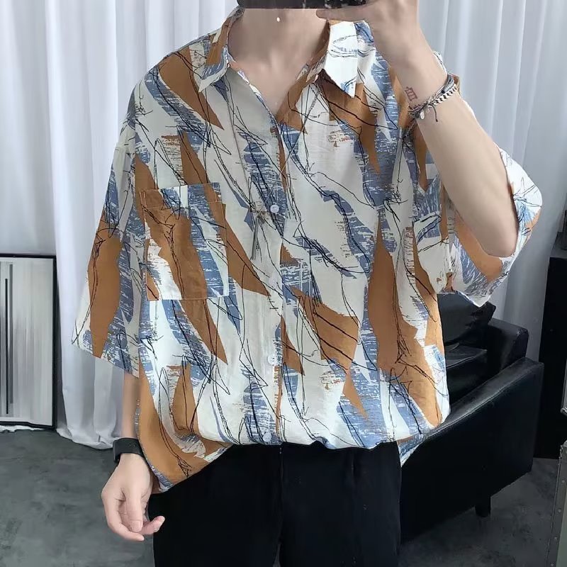 Áo Sơ Mi Tay Ngắn Họa Tiết Hoa Phong Cách Retro Hong Kong Cho Nam