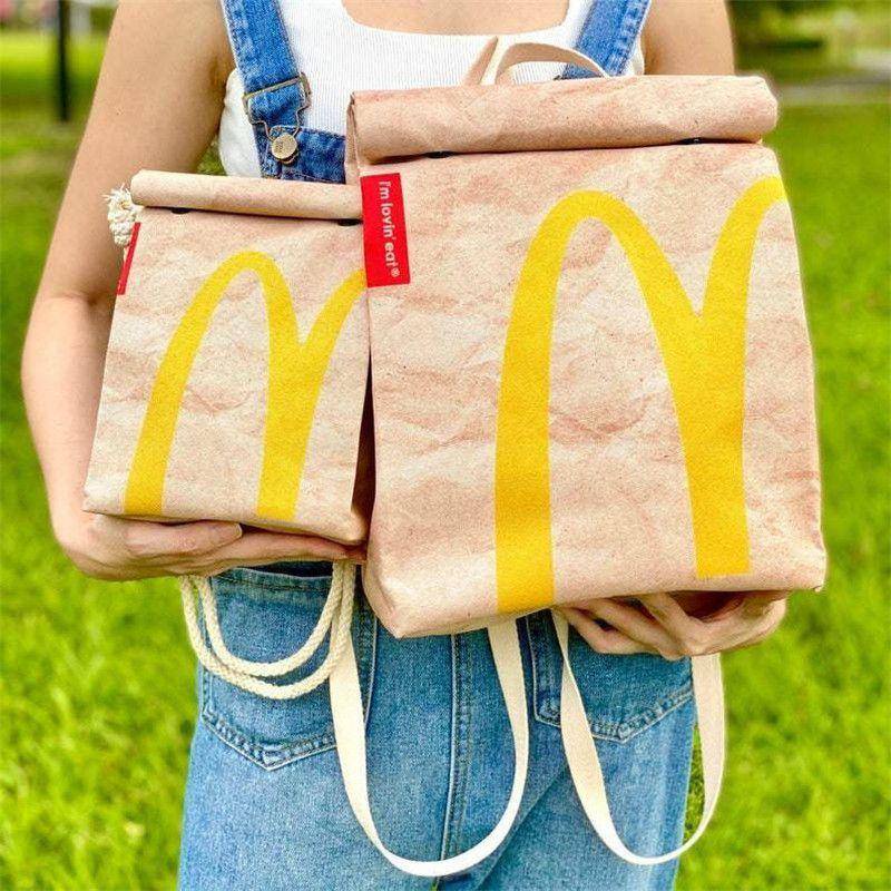 Túi Mcdonald Túi Giấy Ba Lô Ba Lô Nữ Dung Tích Lớn Học Sinh Đại Học Lớp Thường Ngày Túi Tote Túi
