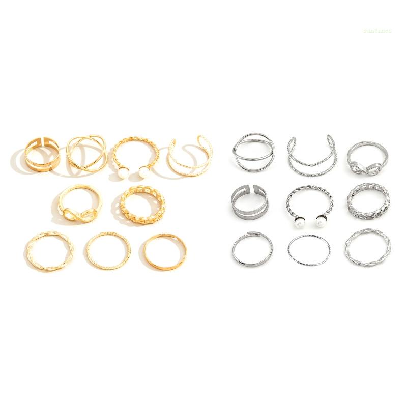 Bộ 9 Nhẫn Mở Đính Ngọc Trai Thời Trang Dự Tiệc