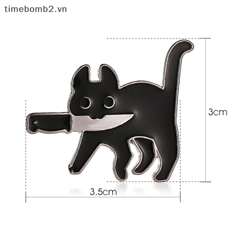 {Timebomb} Trâm Cài Áo Tráng Men Hình Mèo Đen Hoạt Hình Sáng Tạo