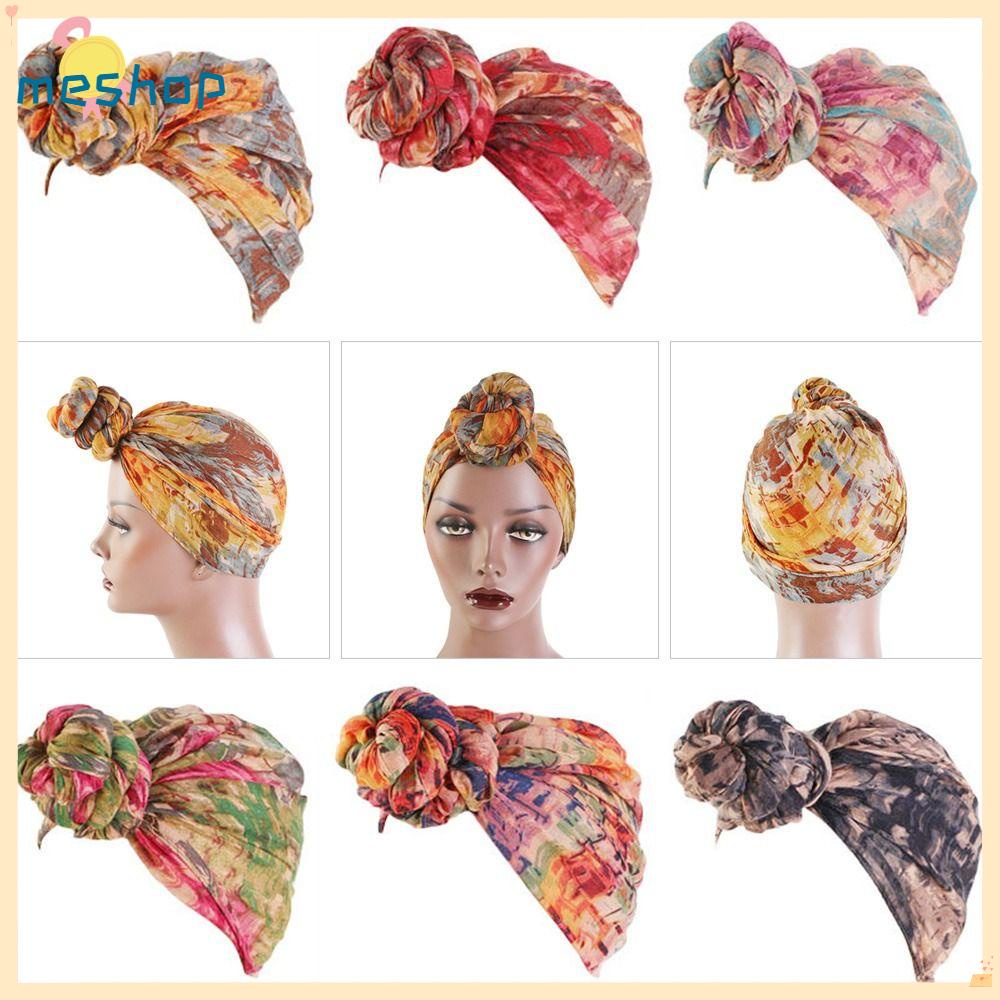 Mũ Turban Thắt Nút Trước In Họa Tiết Thổ Cẩm Châu Phi 6 Màu Tùy Chọn