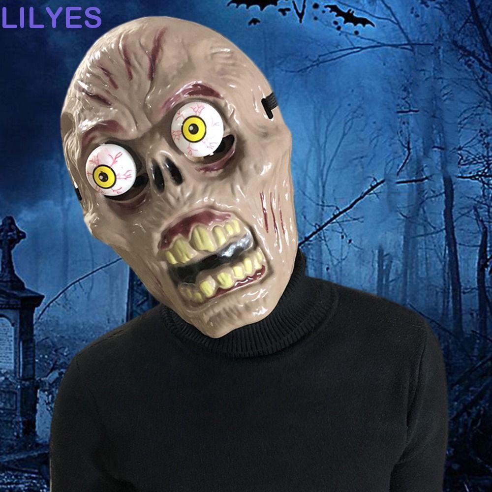 Lilyes Mặt Nạ Đầu Lâu Zombie Vui Nhộn Có Thể Di Chuyển Mắt Bằng Nhựa Trang Trí Halloween