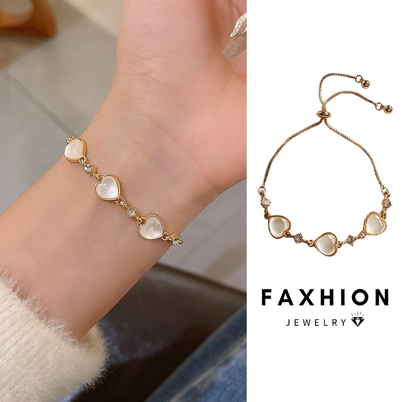 Vòng Tay Chuỗi Hạt Đá Opal Hình Trái Tim Thời Trang Cho Nữ
