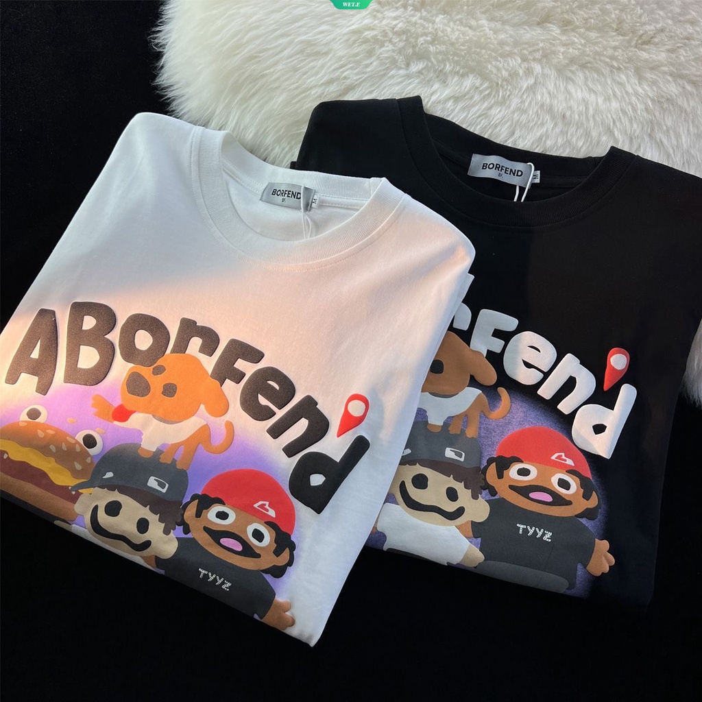 Áo Thun 100% Cotton Tay Ngắn Dáng Rộng In Họa Tiết Hoạt Hình Phong Cách Hàn Quốc Thời Trang Mùa Hè 2023