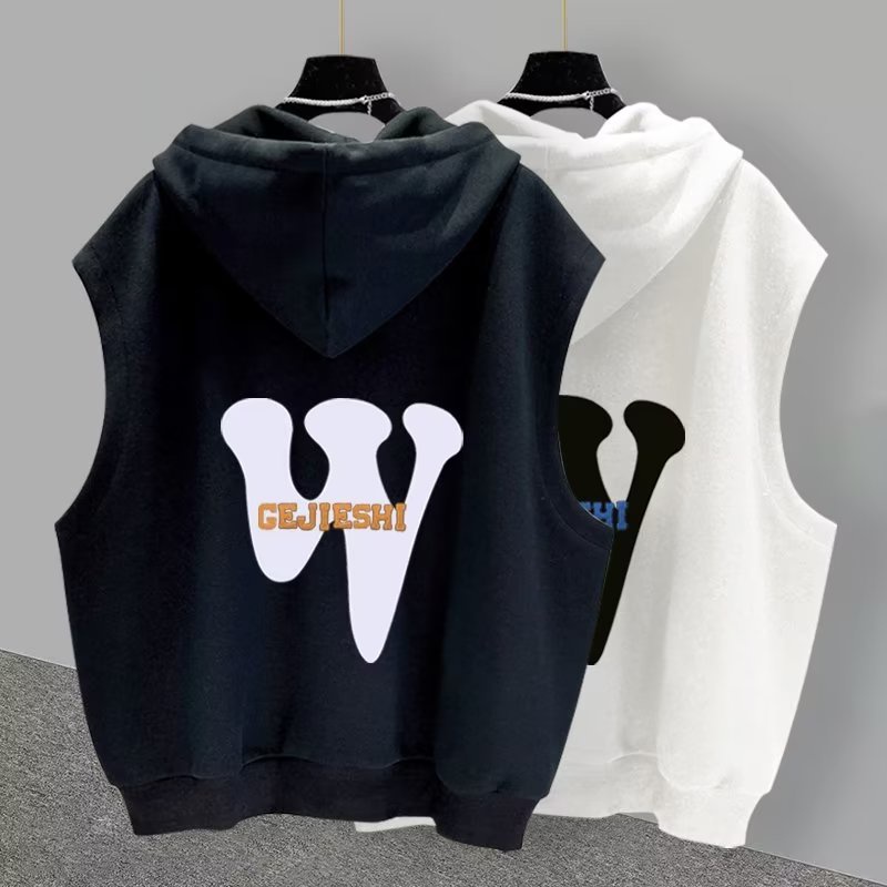 Áo Hoodie Sát Nách Dáng Rộng In Họa Tiết Thời Trang Mùa Hè Cho Nam 2 Màu Lựa Chọn