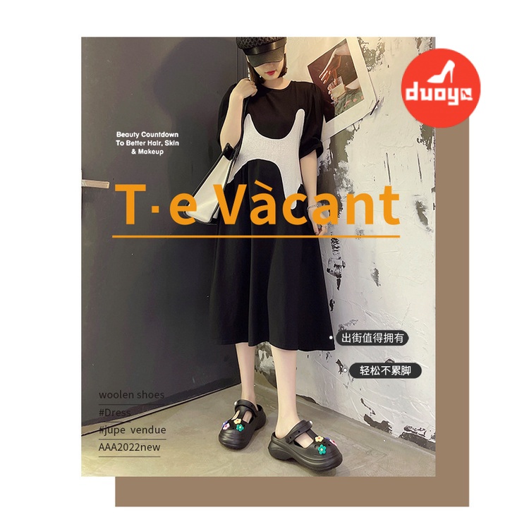 Dép Sandal Đế Dày Hai Quai Đính Hoa Dễ Thương Thời Trang Mùa Hè Dành Cho Bạn Nữ