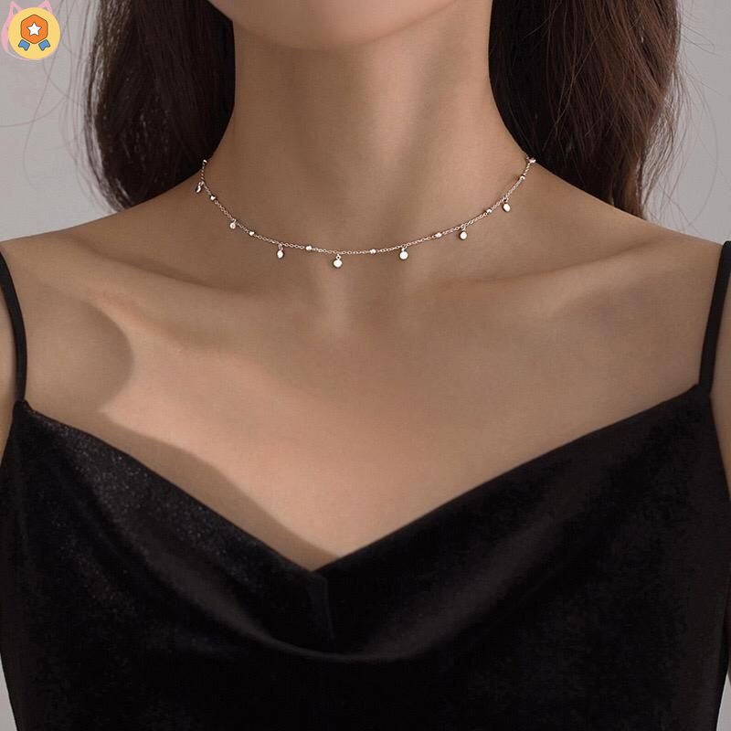Vòng Cổ Choker Bằng Bạc 925 Mặt Hình Tròn Dễ Thương Cho Nữ HYJP2