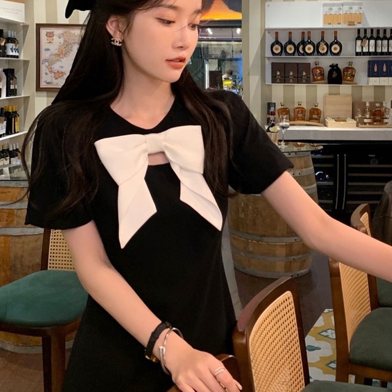 Kayna Đầm Nữ Ngắn Tay Màu Đen Gợi Cảm