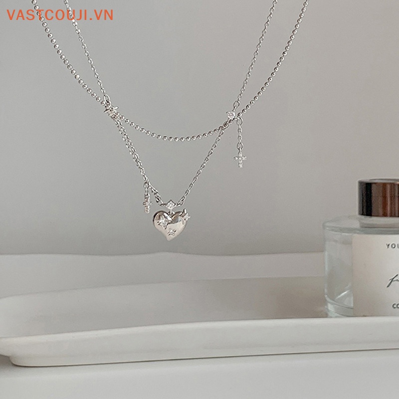 Vòng Cổ Choker Đính Đá Zircon Hình Trái Tim / Thánh Giá Xinh Xắn Cho Nữ