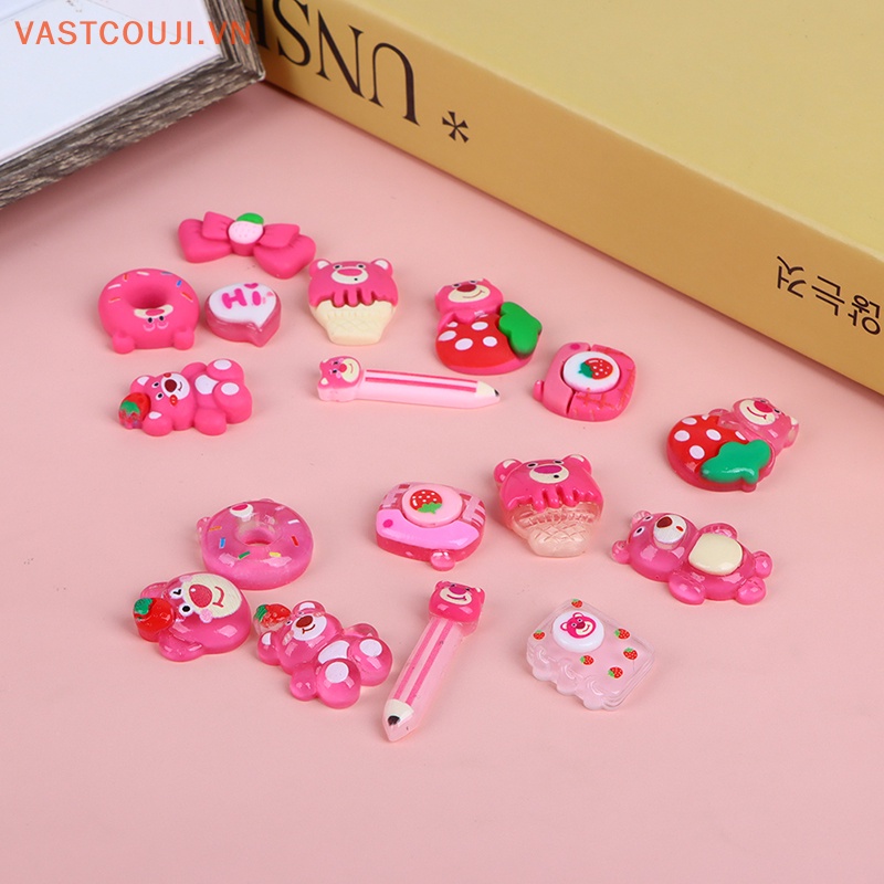 Bộ 20 Mô Hình Gấu Và Dâu Tây Mini Bằng Nhựa Resin Dùng Trang Trí Sổ Tay Diy