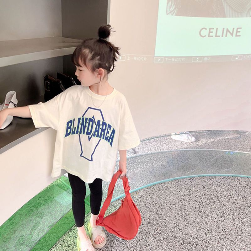 Áo Thun Cotton Tay Ngắn In Chữ Phong Cách Hàn Quốc Thời Trang Mùa Hè 2023 Cho Bé Gái