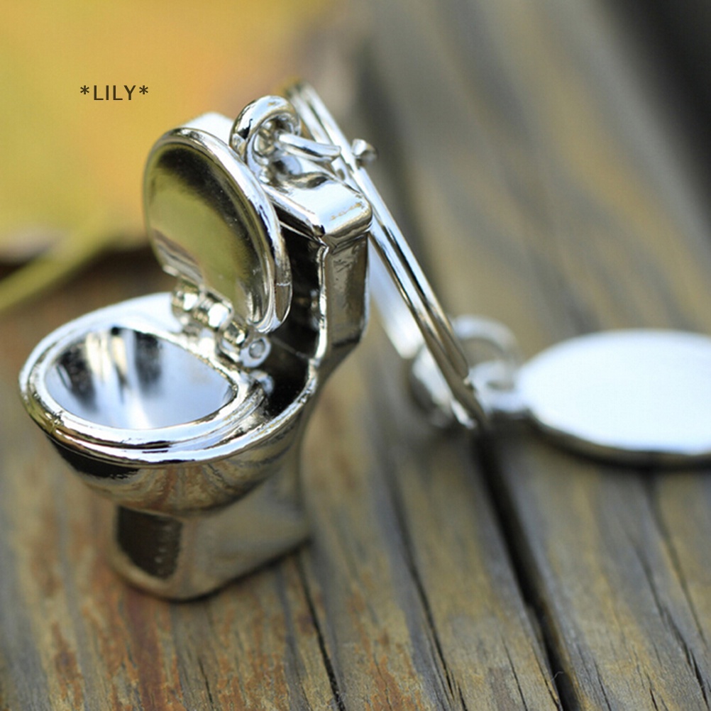 LILY Dễ thương Mini nhà vệ sinh mãi mãi Keychain kim loại móc chìa khóa Keyring keyfob Món quà sáng tạo uuu