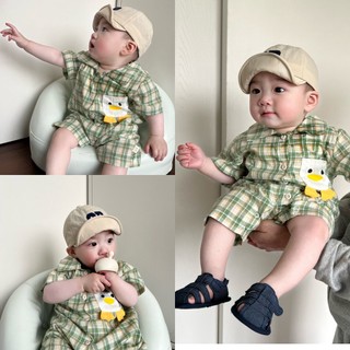Bộ áo liền quần ngắn tay cotton thoáng khí in họa tiết Carol thời trang mùa hè bé trai / bé gái 0-24 tháng tuổi
