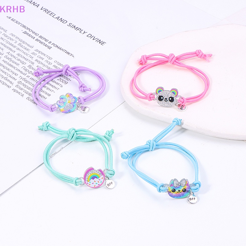 Set 4 Vòng Tay Dây Dễ Điều Chỉnh Mặt Mèo / Gấu Hoạt Hình Đáng Yêu Mới