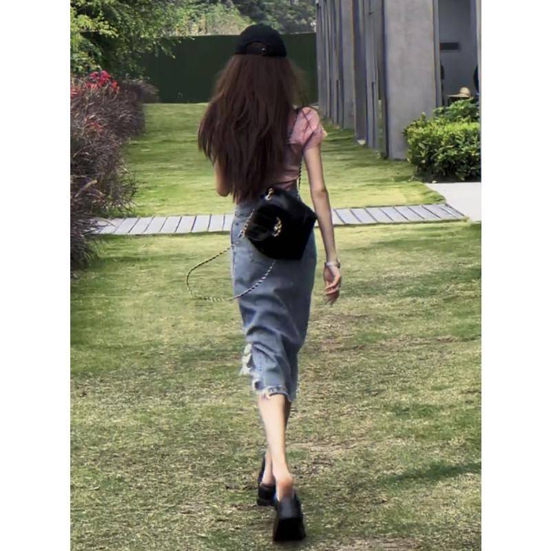 Chân váy jean Chữ A Lưng Cao Lệch Tà Thời Trang Mùa Hè Cho Nữ Cỡ 40-80kg